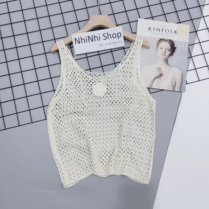 Xả hàng - Áo len lưới mỏng ba lỗ đính hoa, Áo kiểu sexxy mặc mát AL6141 - NhiNhi Shop