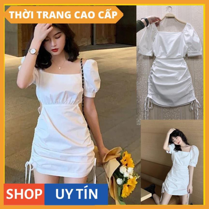 Đầm boddy dạo phố cổ vuông nhúng khoét eo xinh tươi trẻ trung, hàng cao cấp [SIÊU PHẨM]