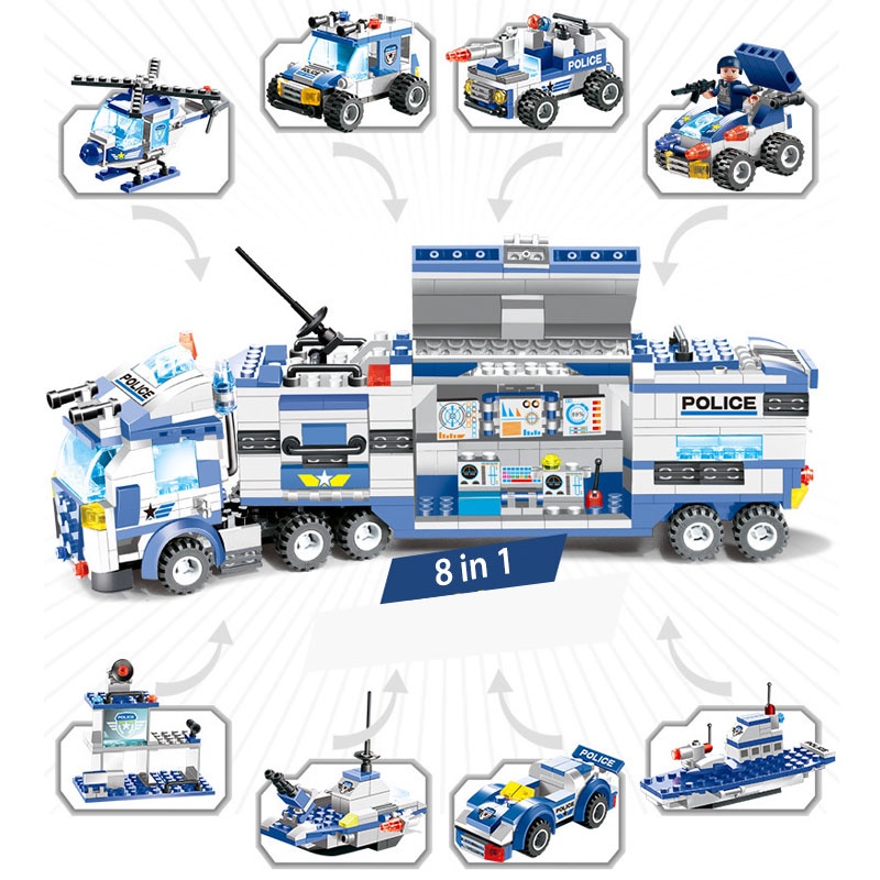 Đồ Chơi Lắp Ráp Kiểu LEGO Cảnh Sát Biển, Ôtô, Robot, Chiến Thuyền, Trực Thăng Police Swat No.PX250 762 Chi Tiết