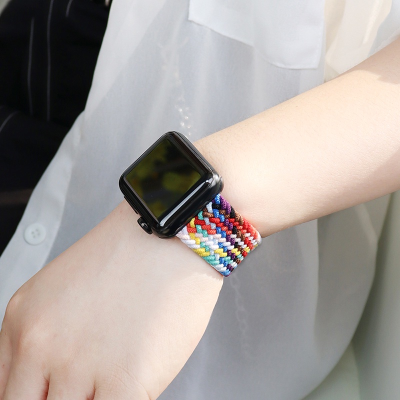 Dây Đeo Nylon Co Giãn 44mm 40mm 45mm 41mm 42mm 38mm Cho iWatch series 7 6 SE 5 4 3