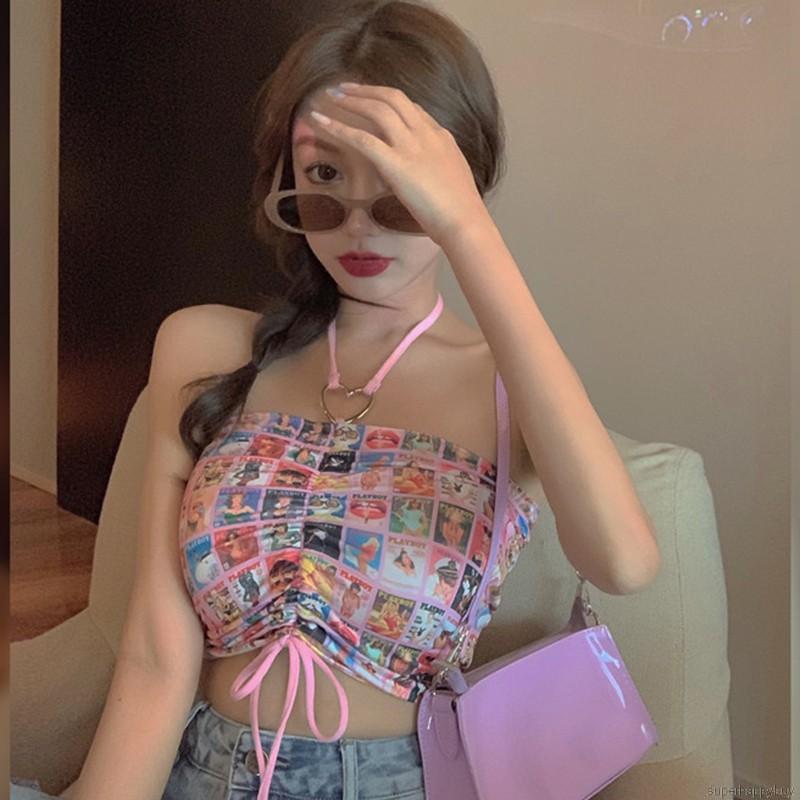 Áo tank top cổ yếm phong cách Hàn Quốc gợi cảm thời trang cho nữ