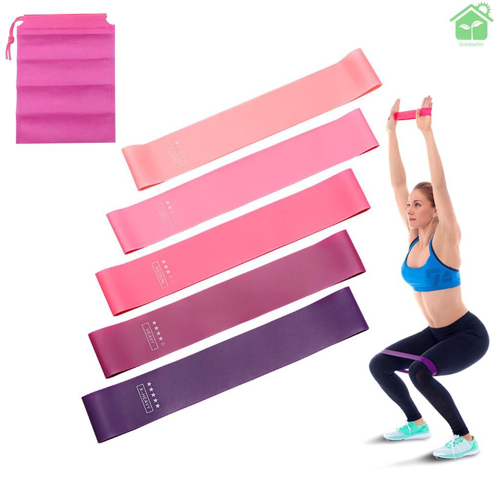 Bộ 5 Dây Kháng Lực Bằng Silicone Không Độc Hại Kèm Túi Đựng Đa Năng Dùng Tập Yoga / Thể Hình