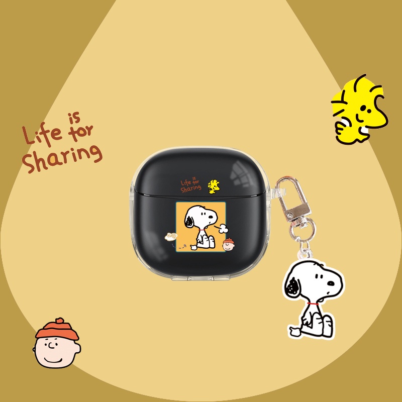 Vỏ Bảo Vệ Hộp Sạc Tai Nghe Soundpeats Air3 Bằng TPU Trong Suốt Chống Rơi Chống Trầy Hình Chú Chó Snoopy Đáng Yêu Kèm Móc Khóa