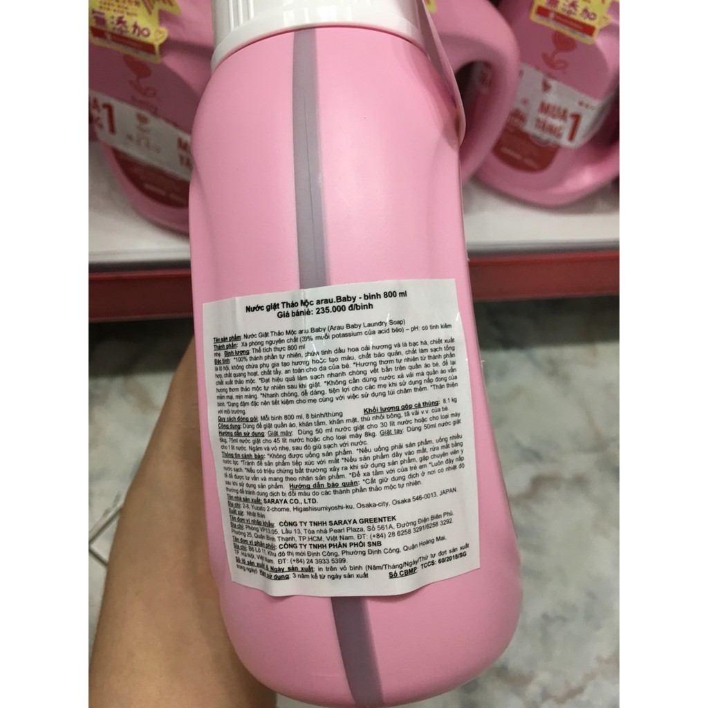  HÀNG LOẠI MỚI - Nước giặt ARAU Baby tinh dầu oải hương và bạc hà 800ml (chính hãng)