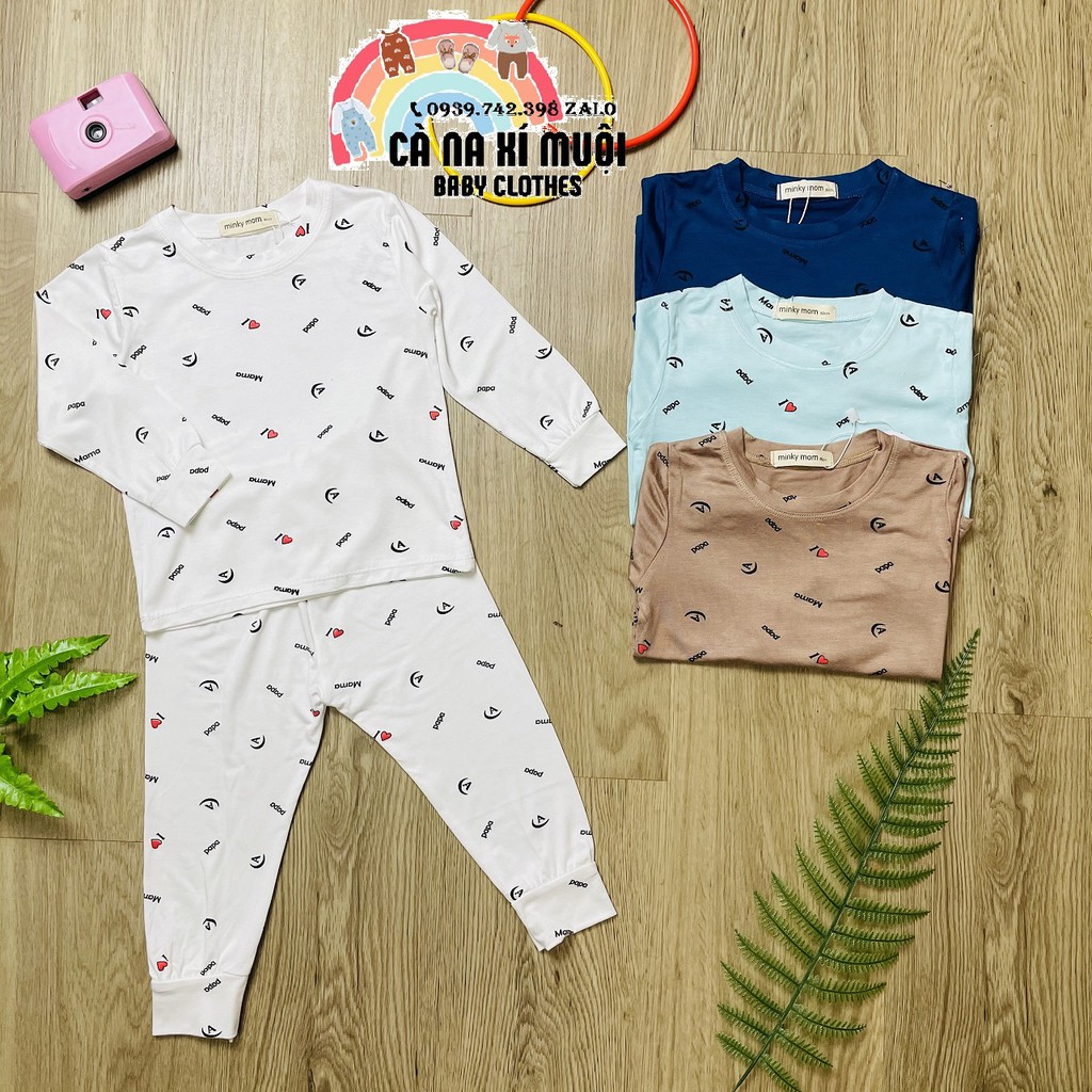 SIZE(7-18kg 7 Màu) Bộ Minky Mom Thun Lạnh FREE SHIPDài Tay Hàng Chuẩn Hoạ Tiết Dể Thương Cho Bé Gái Bé Trai, Đủ Màu