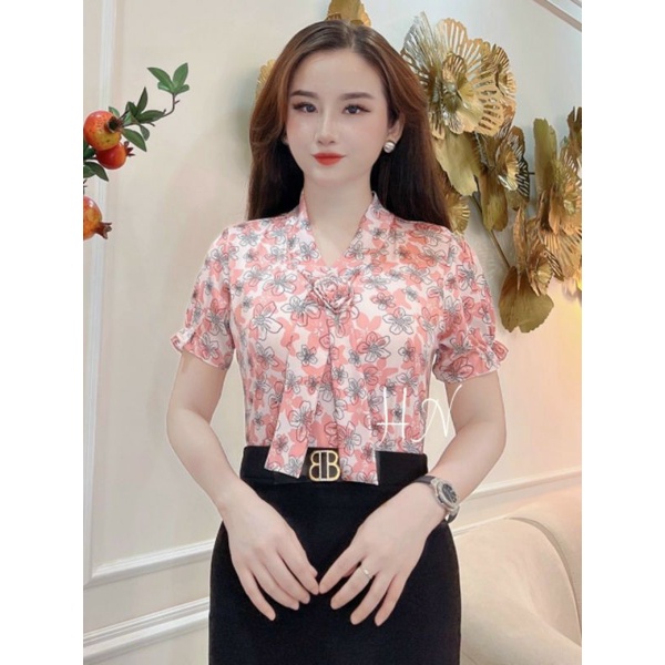 Áo sơ mi công sở , nơ cổ, lụa sa tin cao cấp