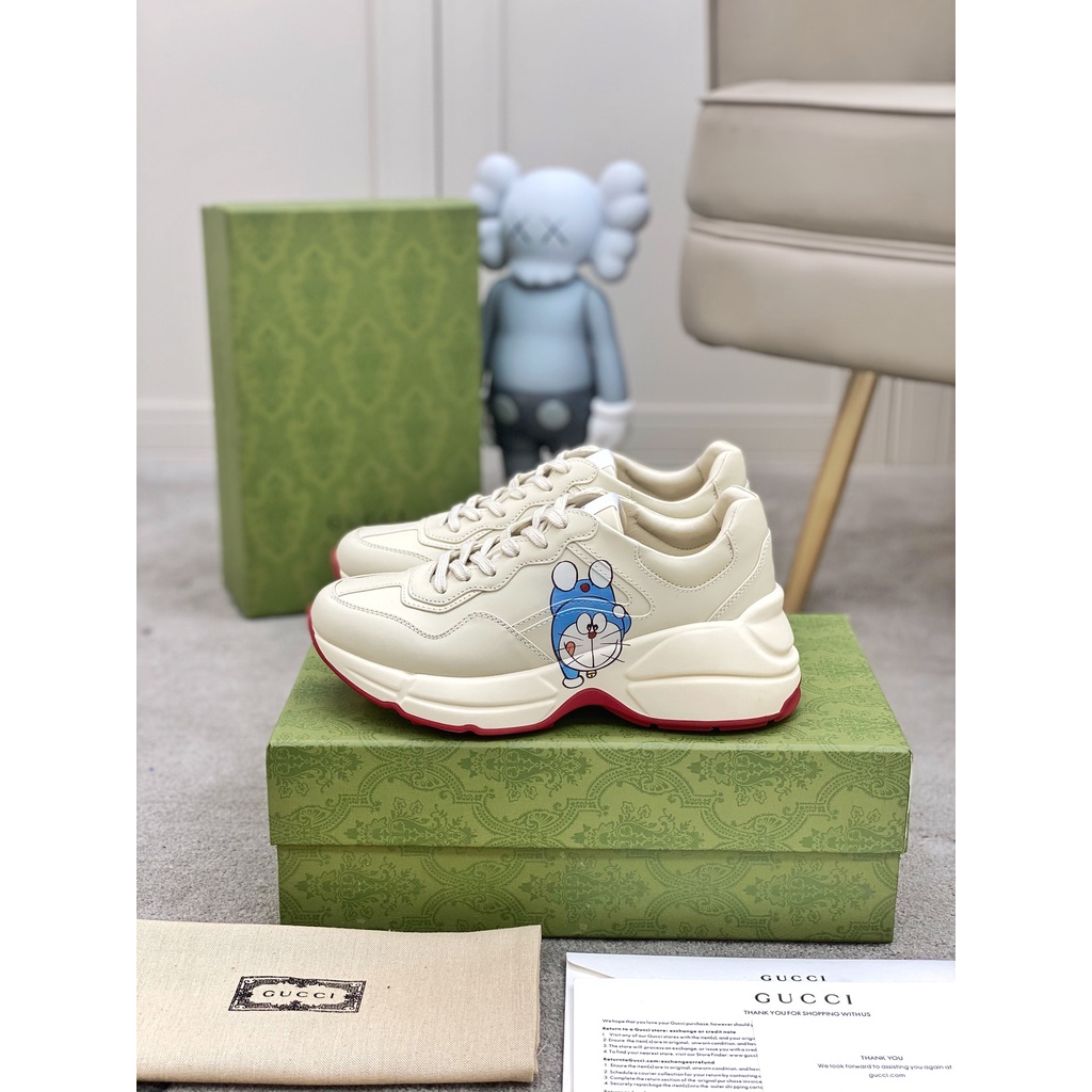 Giày sneaker da thật thời trang cao cấp Gucci GG GC thiết kế in hình doraemon, phong cách trẻ trung