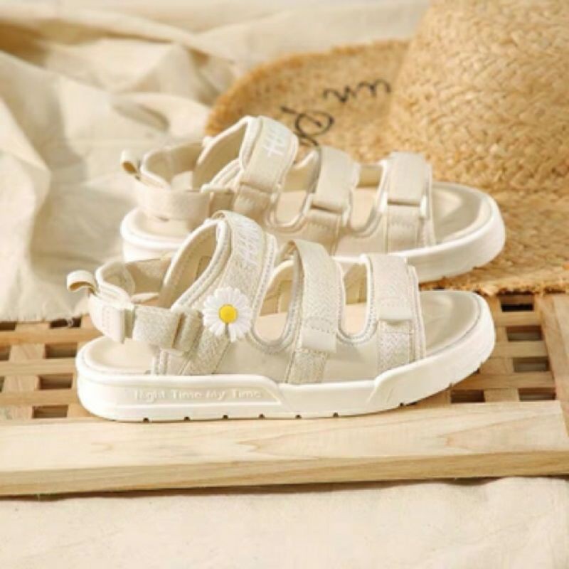 [ free ship 50k ] Dép Sandal Nữ Quai Ngang Dép Học Sinh Đính Hoa Cúc