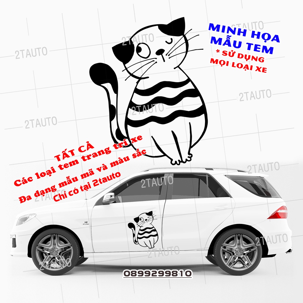 Tem decal HÌNH CON MÈO dán xe nhiều kích thước, chống thấm nước, logo CHÚ MÈO dán trang trí ô tô xe hơi - MẪU 9