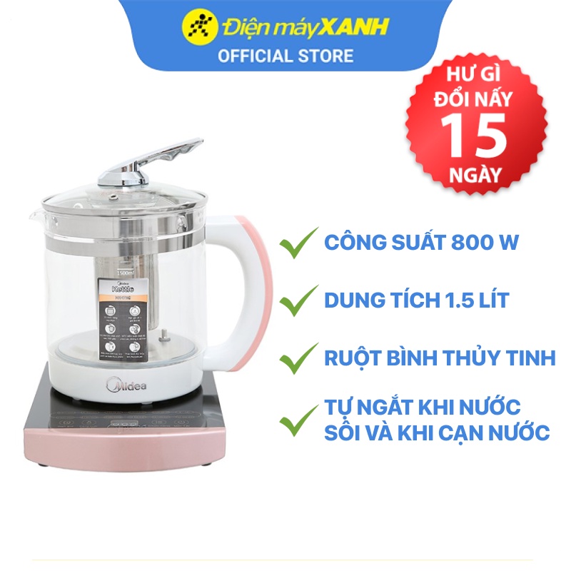 [Mã ELHADEV giảm 4% đơn 300K] Bình đun siêu tốc Midea 1.5 lít MK-17HC