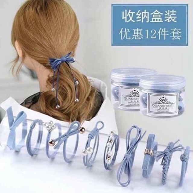 Sỉ hộp 12 chun buộc tóc nhiều mẫu siêu đẹp cho nữ