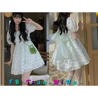 ĐẦM HOA XANH BABYDOLL CỘT NƠ LƯNG (C4)