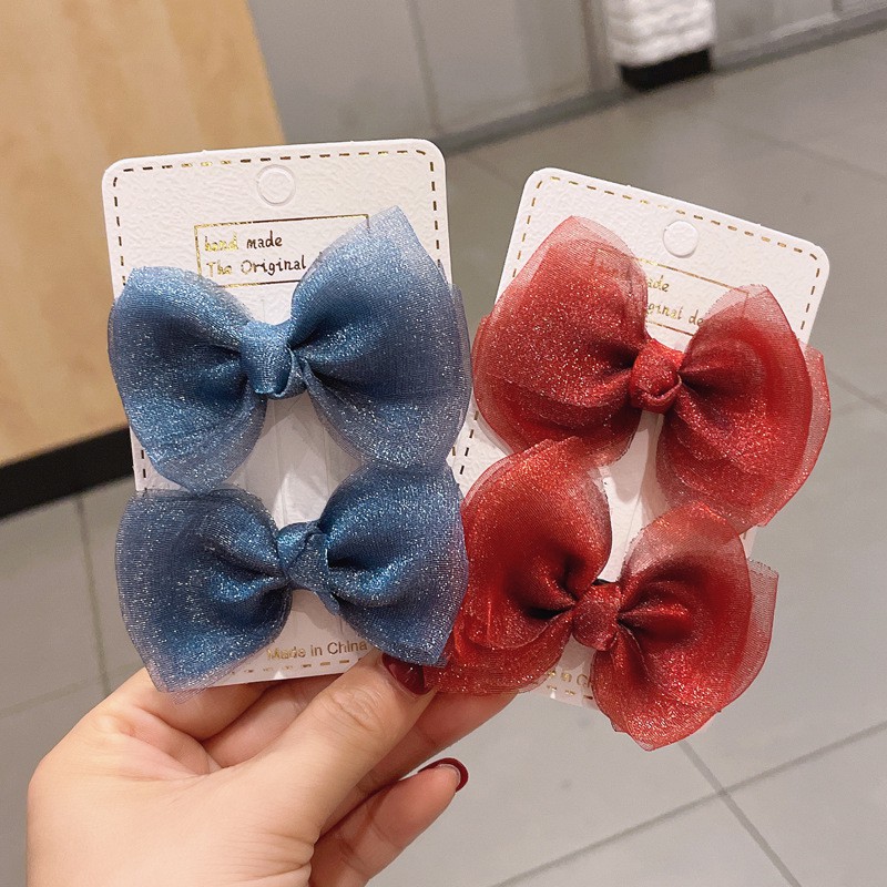 Set 2 Kẹp Tóc Vải Organza Kiểu Hàn Quốc Dễ Thương Cho Bé Gái