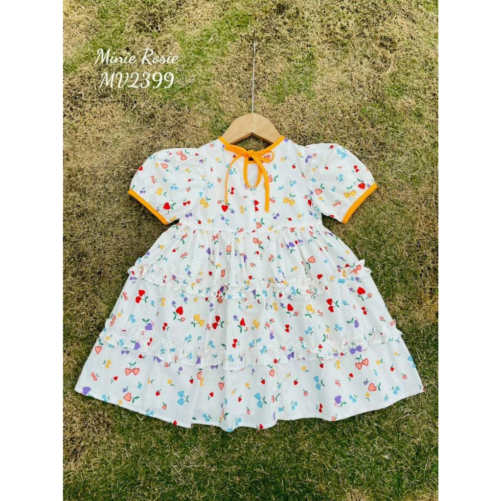 Váy tay bồng viền cổ cam hoạt tiết trái tim cho bé gái