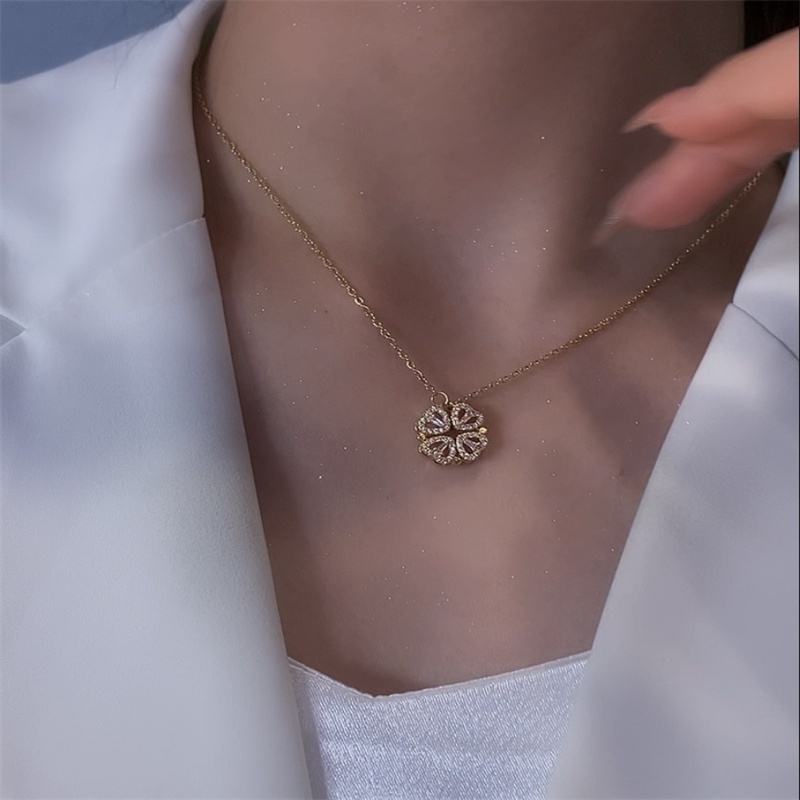Vòng cổ Hình Cỏ Bốn Lá / Mặt Hình Cỏ Bốn Lá Đính Đá Zircon Đơn Giản Thanh Lịch Dành Cho Nữ/Thời Trang Phổ Biến/Trang Sức Tiệc