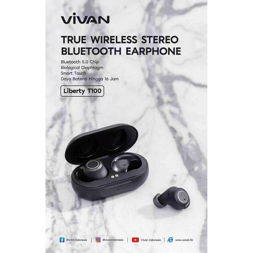 Tai Nghe Không Dây True Wireless VIVAN LIBERTY T100 Bluetooth 5.0 Cảm Ứng - Âm Thanh Sắc Nét - BẢO HÀNH 1 ĐỔI 1