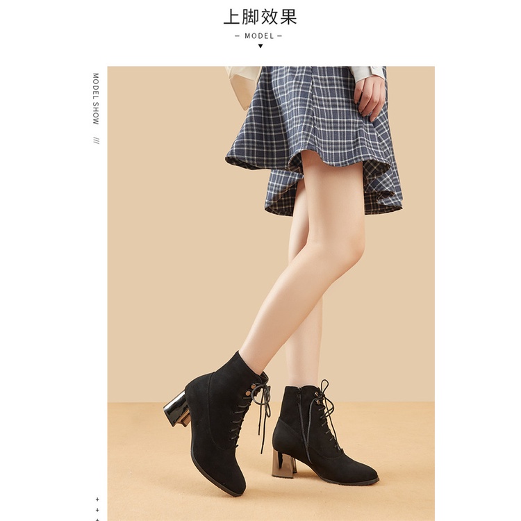 Bốt cao gót, bốt nữ dusto chất da lộn mềm công sở cao cấp đi êm chân trẻ trung cá tính cao 6 phân màu đen B02 | BigBuy360 - bigbuy360.vn