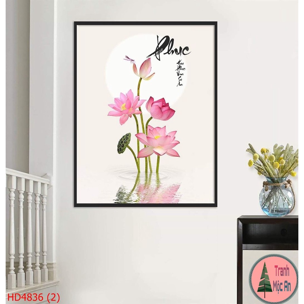 Size lớn  tranh đơn HOA SEN  ĐẸP RƯỚC LỘC VÀO NHÀ cao cấp Treo Tường Tráng gương trang trí phòng khách