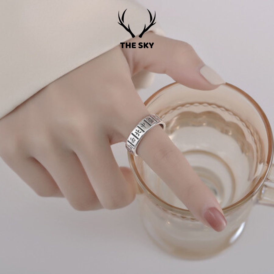 Nhẫn bạc Unisex N1013 mẫu khắc chữ Hán bản bé thiết kế thời trang trẻ trung cá tính