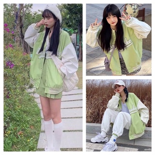 Áo bomber xanh lá hông xa lánh-Áo khoác bomber nam nữ chất gió kaki 2 lớp