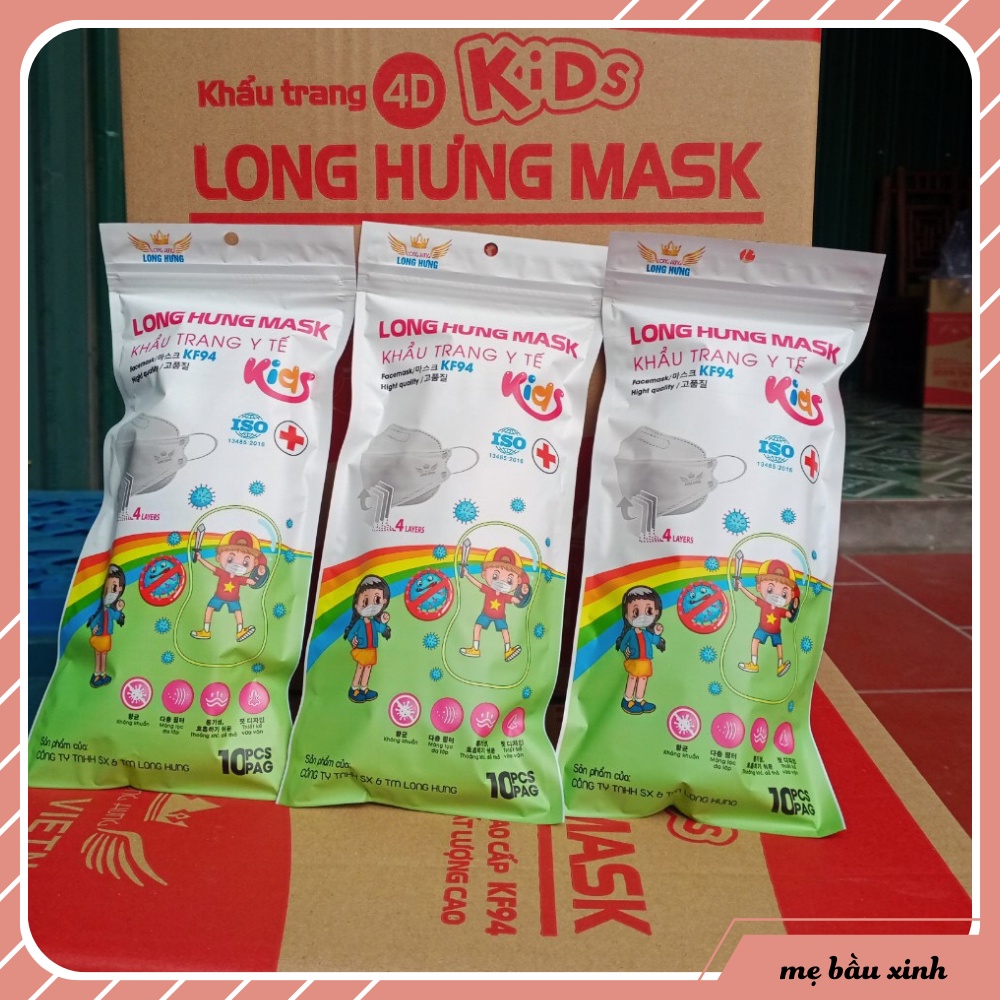 Túi zip 10c Khẩu trang trẻ em 4 lớp KF94 Long Hưng giúp bé kháng khuẩn và chống bụi mịn (2-7 tuổi)