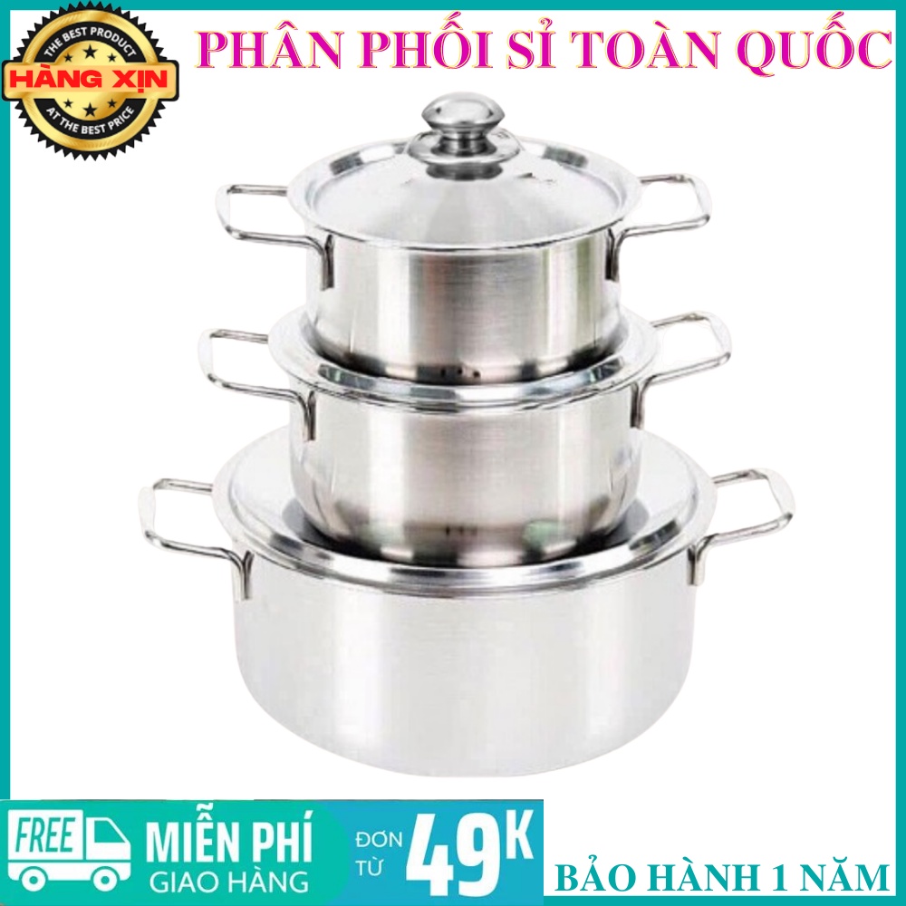 Bộ 3 nồi inox  SHARP có nắp inox 24cm 18cm 16cm  dùng được mọi loại bếp bộ nồi inox chắc chắn cao cấp