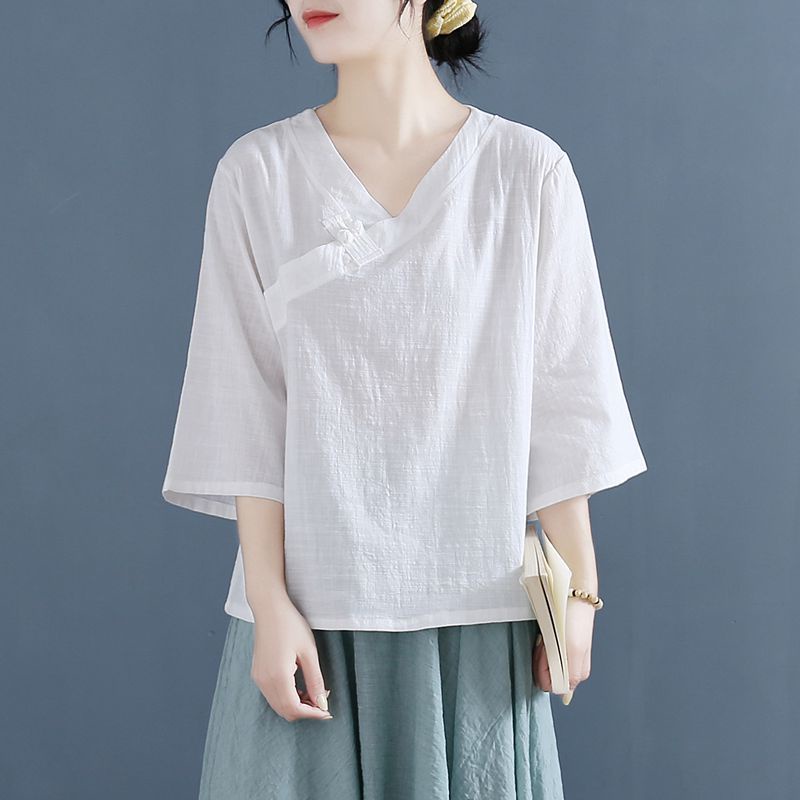 Áo Thun Cotton Nguyên Chất Cổ Chữ V Cài Nút Cổ Điển Kiểu Mới 2022