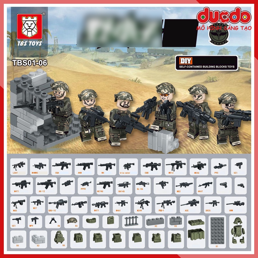 Biệt đội 6 lính đặc nhiệm trang bị tối tân nhất - Đồ chơi Lắp ghép Mini Minifigures Army SWAT TBS 01-06 Mô hình