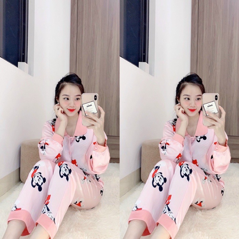 Bộ lụa dài tay hàng đẹp cho nữ dưới 61kg