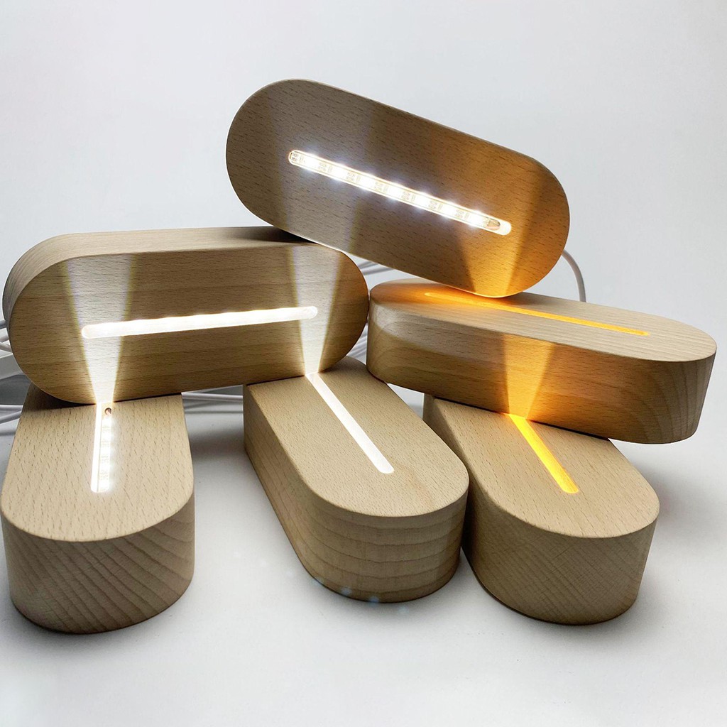 Đèn ngủ bóng LED để bàn với vỏ ngoài bằng gỗ thiết kế hình oval nghệ thuật