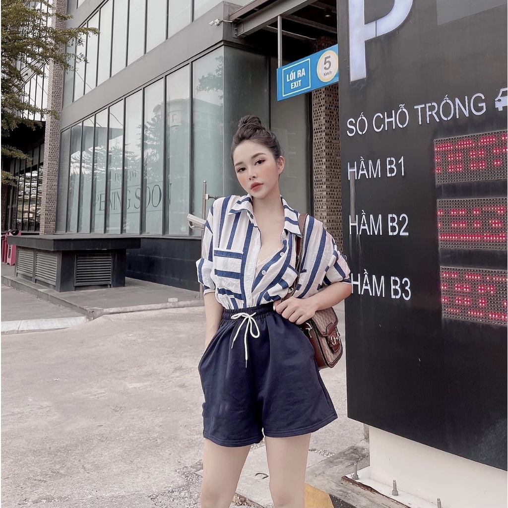 [SET SƠ MI ] Set Trang Phục Nữ, Set Đồ Cá Tính Áo Sơ Mi Kẻ Phối Quần Ngắn | BigBuy360 - bigbuy360.vn