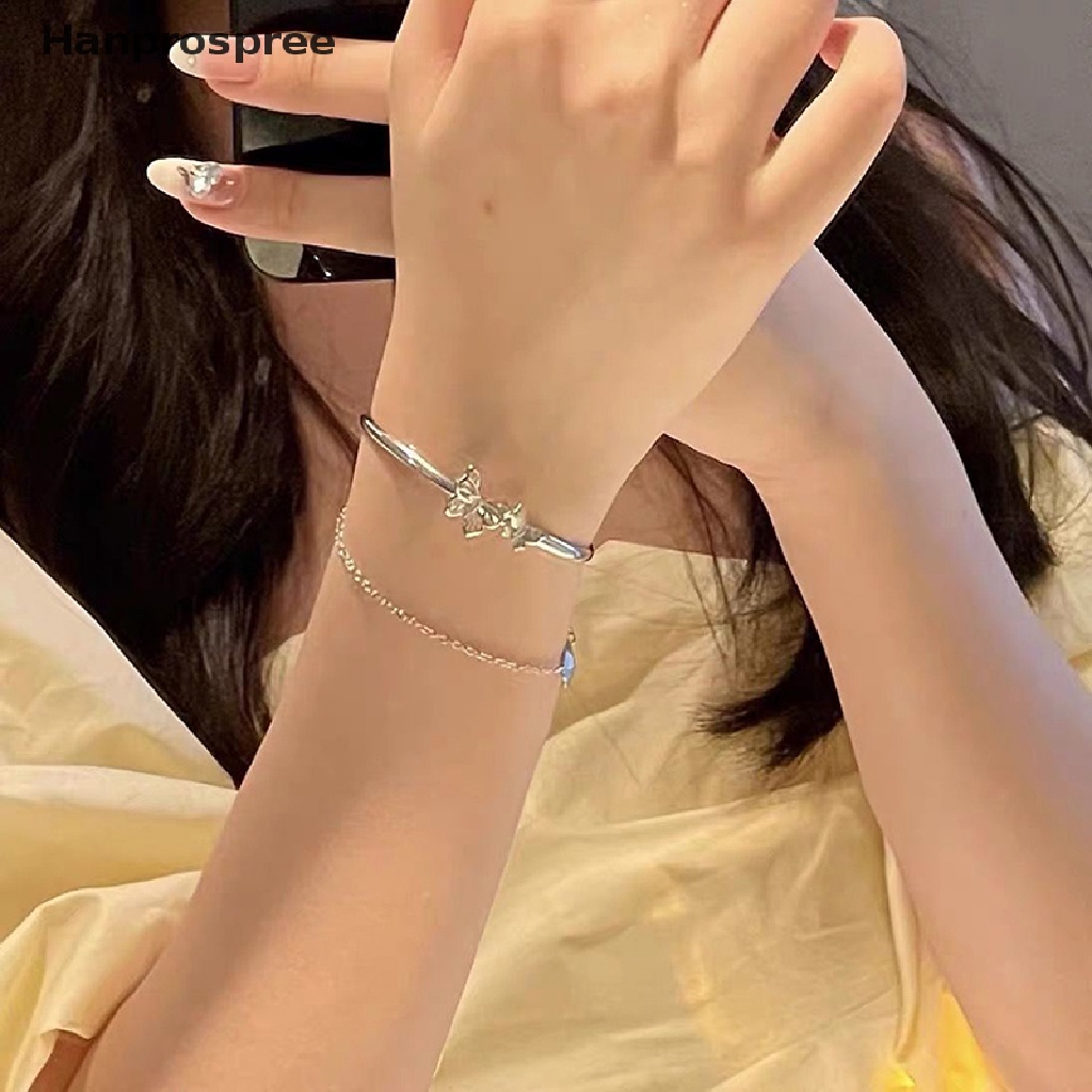 Hanprospree > Vòng Tay Dây Xích Hai Lớp Thiết Kế Dạng Xích Mở Hình Bướm Lấp Lánh Có Thể Điều Chỉnh Cho Nữ Je