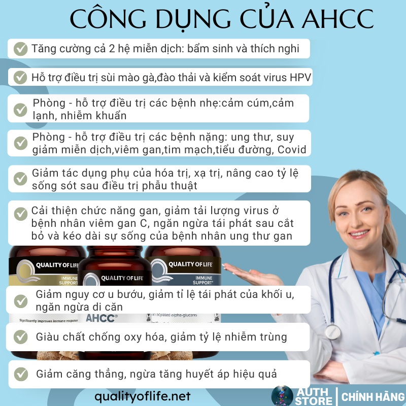 AHCC Kinoko Platinum 750mg 60v hỗ trợ loại bỏ hết virus HPV, hết sùi mào gà