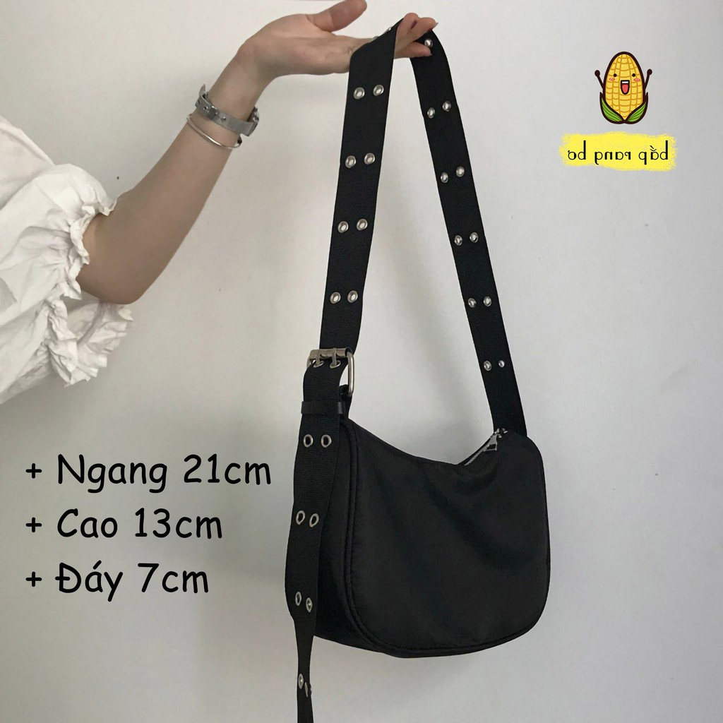 TÚI TOTE ĐEO CHÉO MINI NHIỀU KHOEN CHỐNG THẤM NƯỚC TRƠN ĐEN VẢI DÙ CAO CẤP CN03