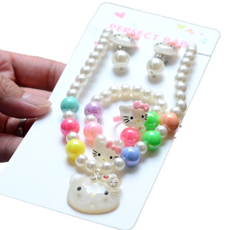 Bộ trang sức dây chuyền+vòng tay+nhẫn+bông tai cho bé gái siêu dễ thương