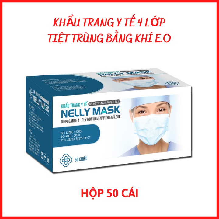 Khẩu Trang Y Tế Giấy Kháng Khuẩn 4 Lớp NELLY MASK Màu Xanh - Khẩu Trang Kháng Khuẩn Tiệt Trùng Bằng Khí E.O