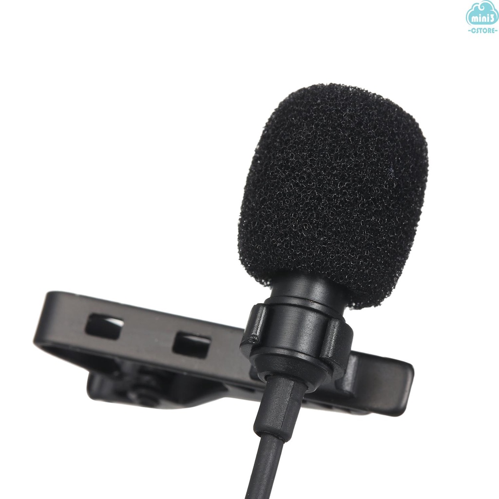 (V06) 3.5mm Mini Collar Microphone 1.5m Wires Clip Lapel Microphone High Sensitivity Mic with Storage Bag Audio Adapter Cable for Smart Phone Laptop PC