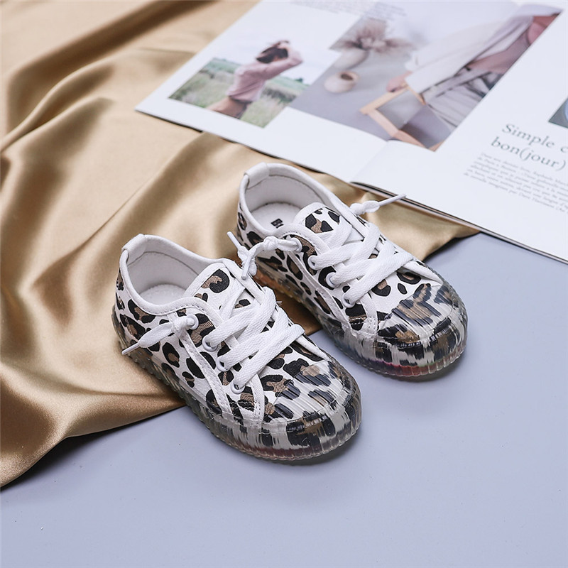 New Korean Leopard Print Children's Rainbow Sole Canvas Shoes