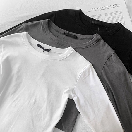 Áo thun tay dài dáng ôm phong cách Hàn Quốc thời trang mùa thu cho nữ có 3 màu lựa chọn