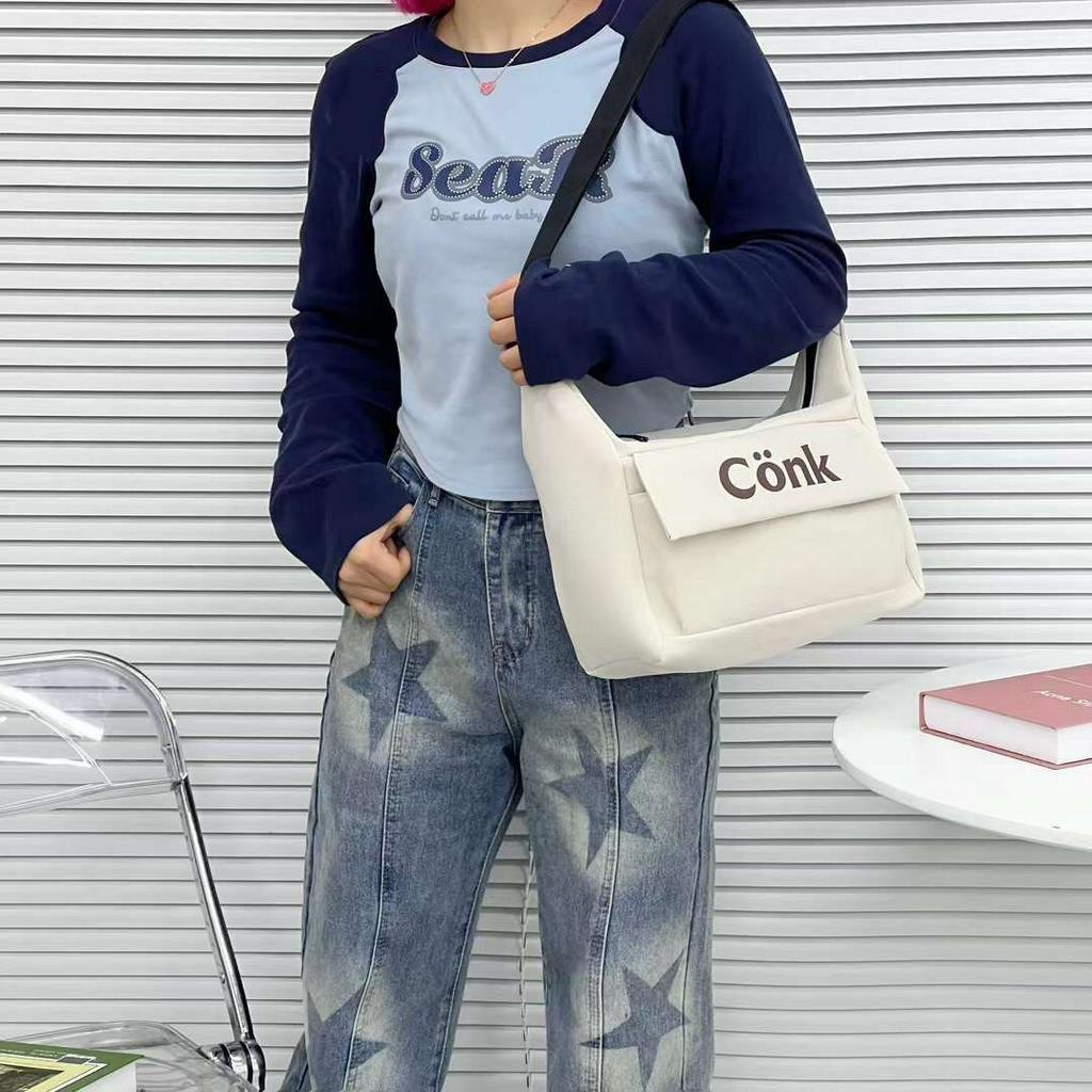 Túi đeo chéo nữ vải nylon màu trơn phong cách basic hàn quốc học sinh sinh viên đi học T5004