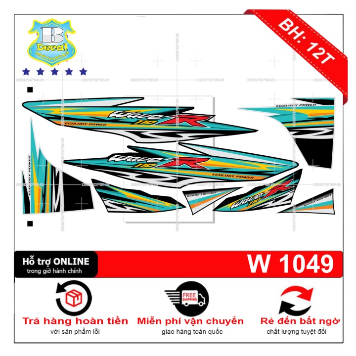 ( Quí khách vui lòng mang ra tiệm cho thợ dán ) Tem wave R 110 xanh đen