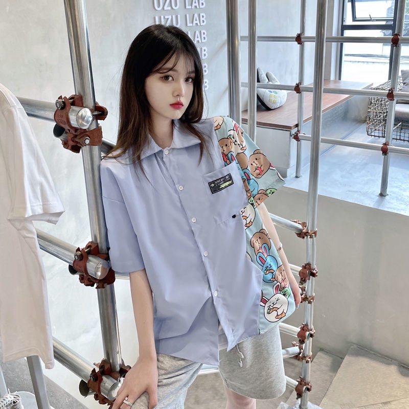 Áo sơ mi IELGY tay ngắn màu trơn ngọt ngào xinh xắn cho nữ