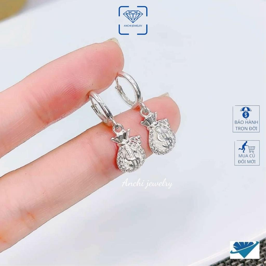 Khuyên tai nữ bạc ta mạ vàng, bông tai khoen tròn túi tiền hút tài lộc may mắn, quà sinh nhật cho nữ