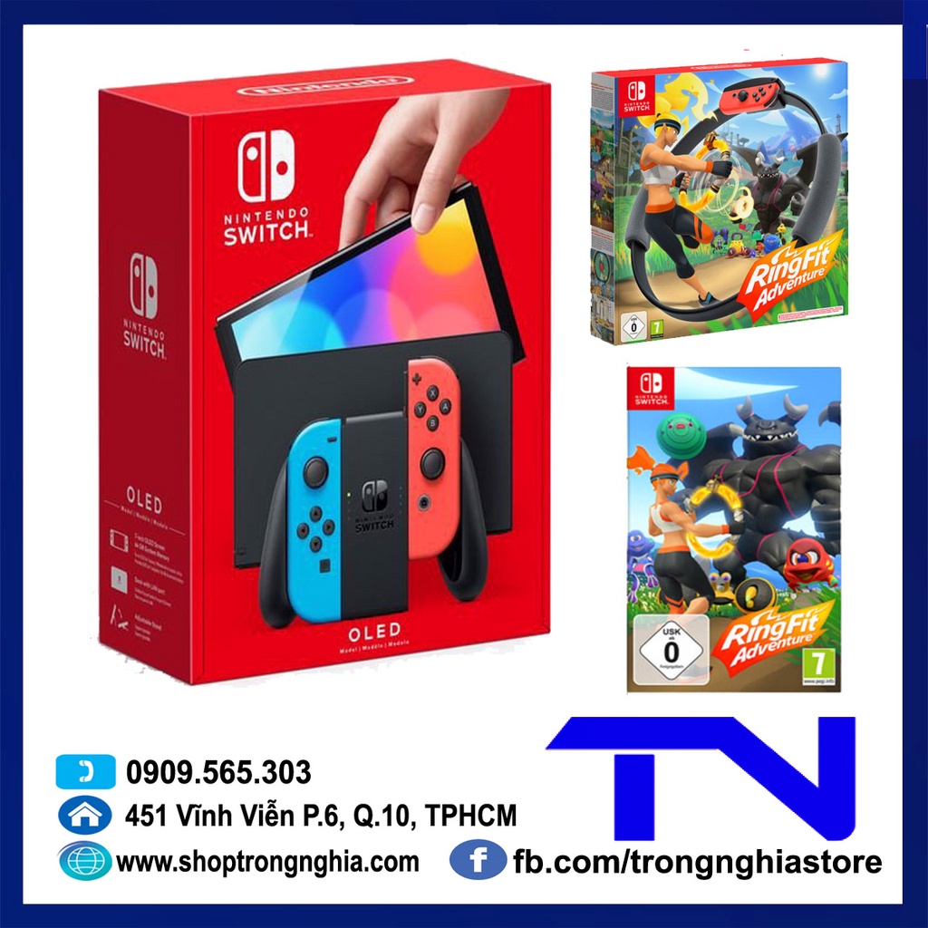 Máy Nintendo Switch Oled New Model + Bộ game Ring fit Adventure - Bảo hành 12 tháng &amp; Tặng dán cường lực