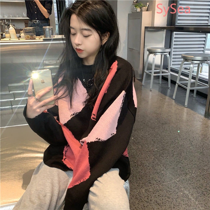 Áo Sweater Tay Dài Dáng Rộng Phong Cách Hàn Quốc Cho Nữ