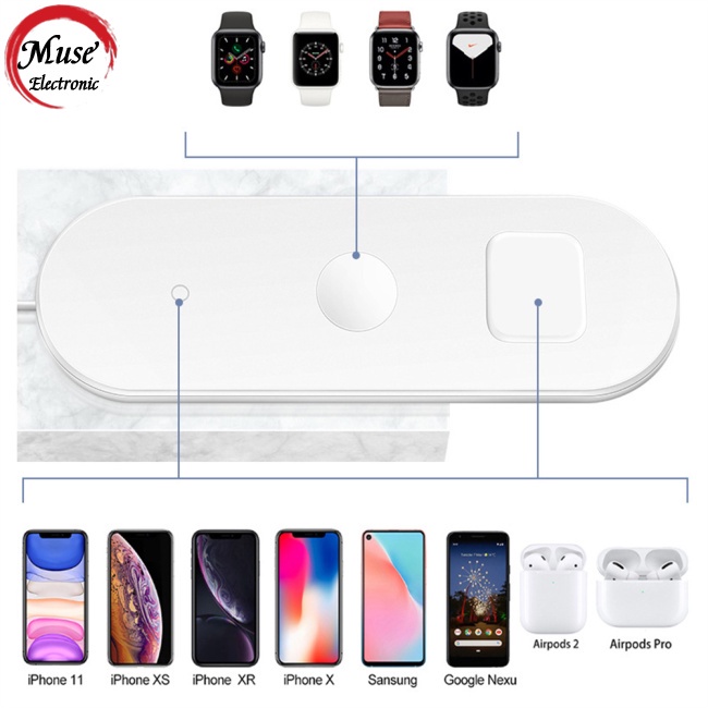 Đế Sạc Nhanh Không Dây 3 Trong 1 Qi Tương Thích Với Iphone 11 X Xs Max Xr Airpods Pro Iwatch
