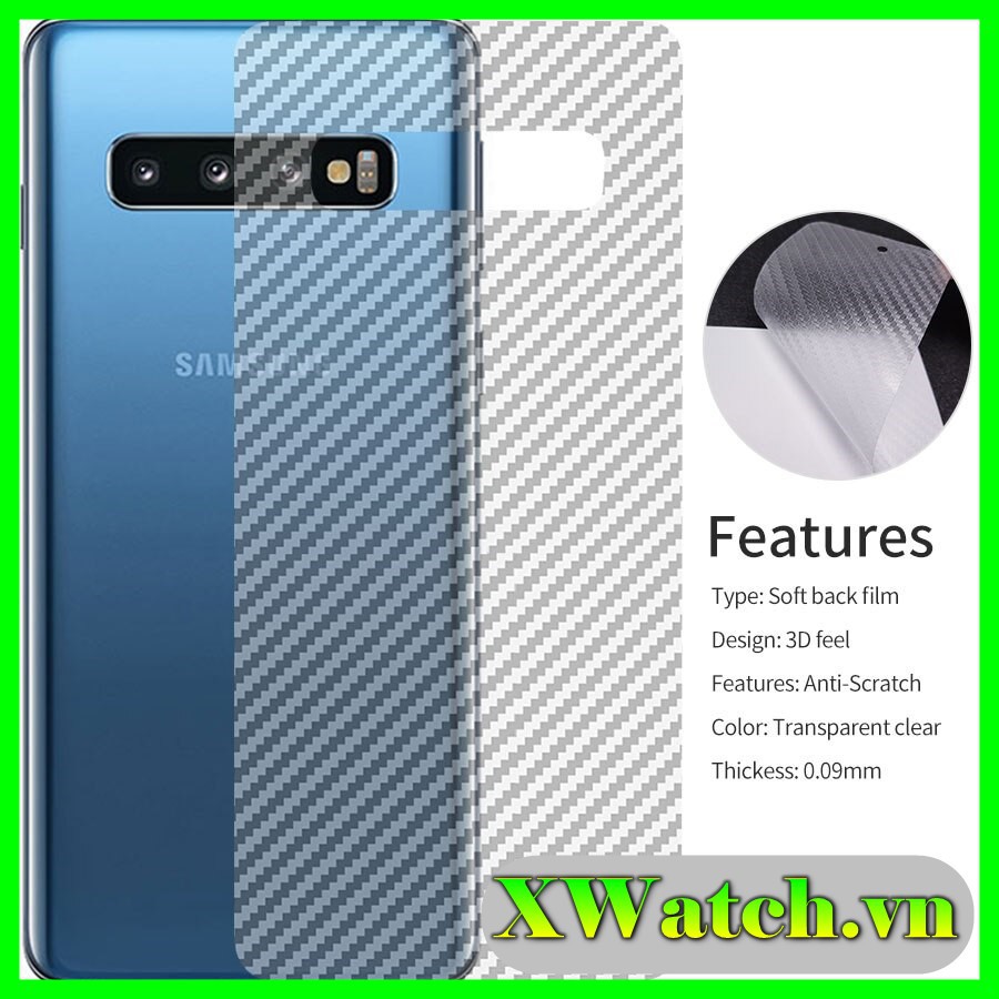 Dán Carbon mặt lưng cho Samsung Galaxy S21 FE A03 A22 A32 4G A72 A52 A10 A20 A30 A40 A50 M10 Note 8/ M30/ Note 9