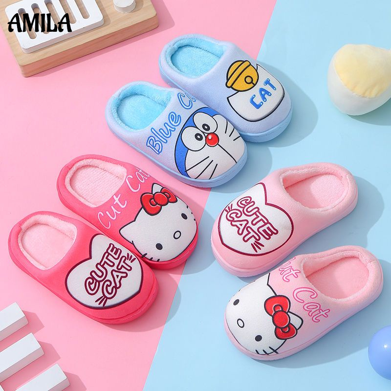 Dép bông AMILA đi trong nhà chống trượt hình hoạt hình dễ thương cho bé