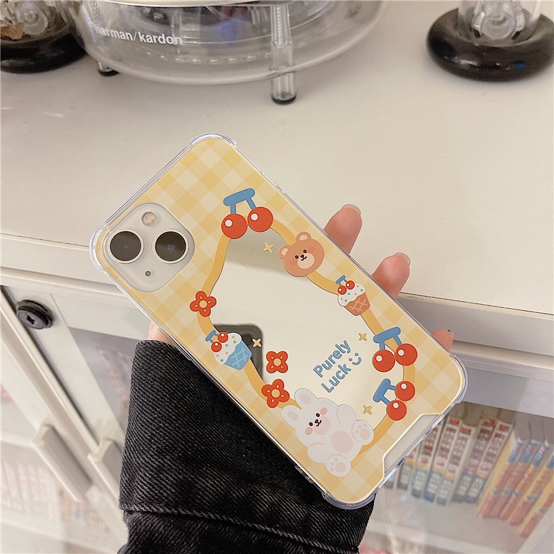 Ốp lưng iphone Ốp Điện Thoại Tráng Gương Họa Tiết Gấu Và Bánh Kem Cho Apple Iphone 11 Promax 14pro 6/7/8/Plus/11/xsmax/Pro Max/Mini Dinuo case
