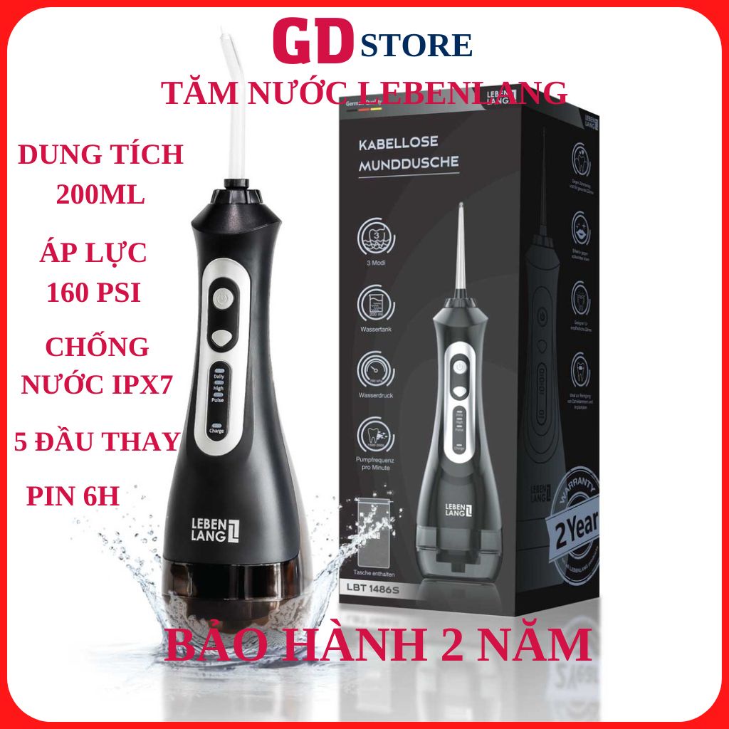 Máy tăm nước cầm tay LEBENLANG LBT1486S 3 chế độ 5 đầu Công suất 21W,Dung tích 200ml bảo hành 24 tháng